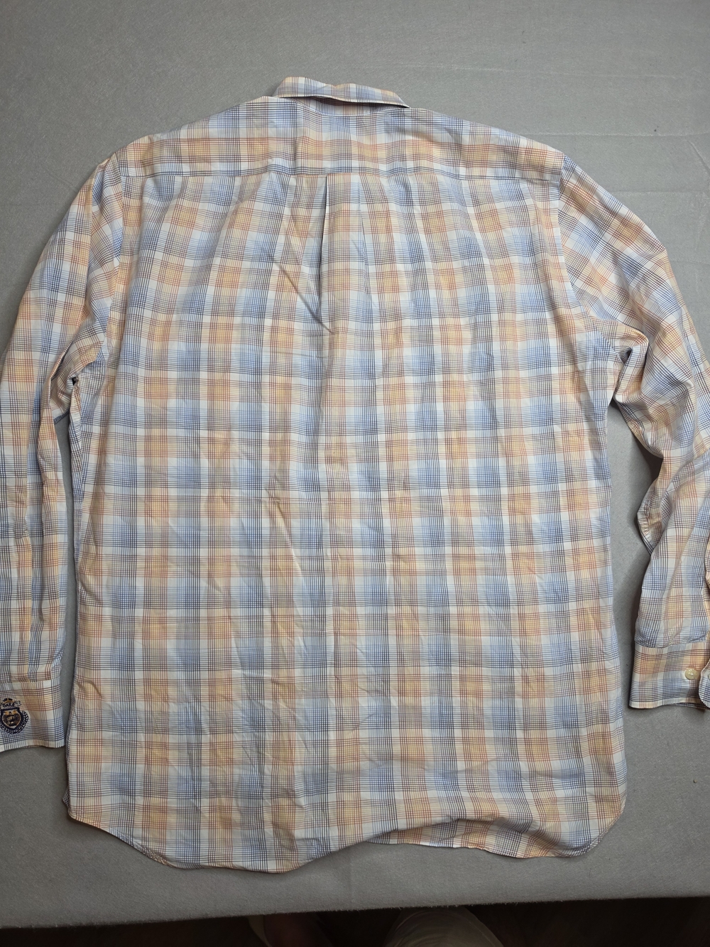 Peter Millar Mens Large Milo Blue & Tan Plaid Cotton Button Down Shirt Crown Fit - Picture 6 of 6